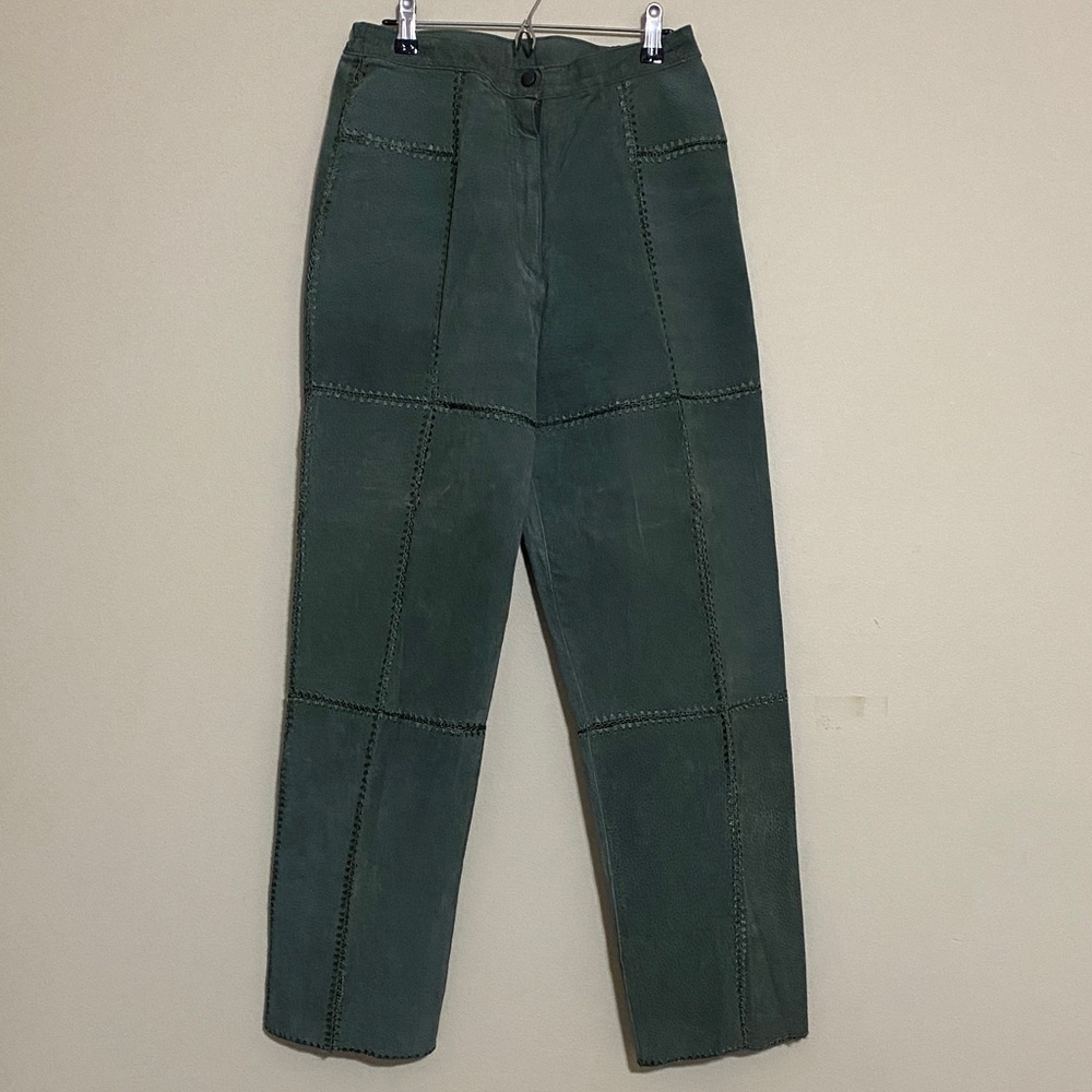 Vintage Robert Louis Green Patchwork Pants women M suede casual festival event